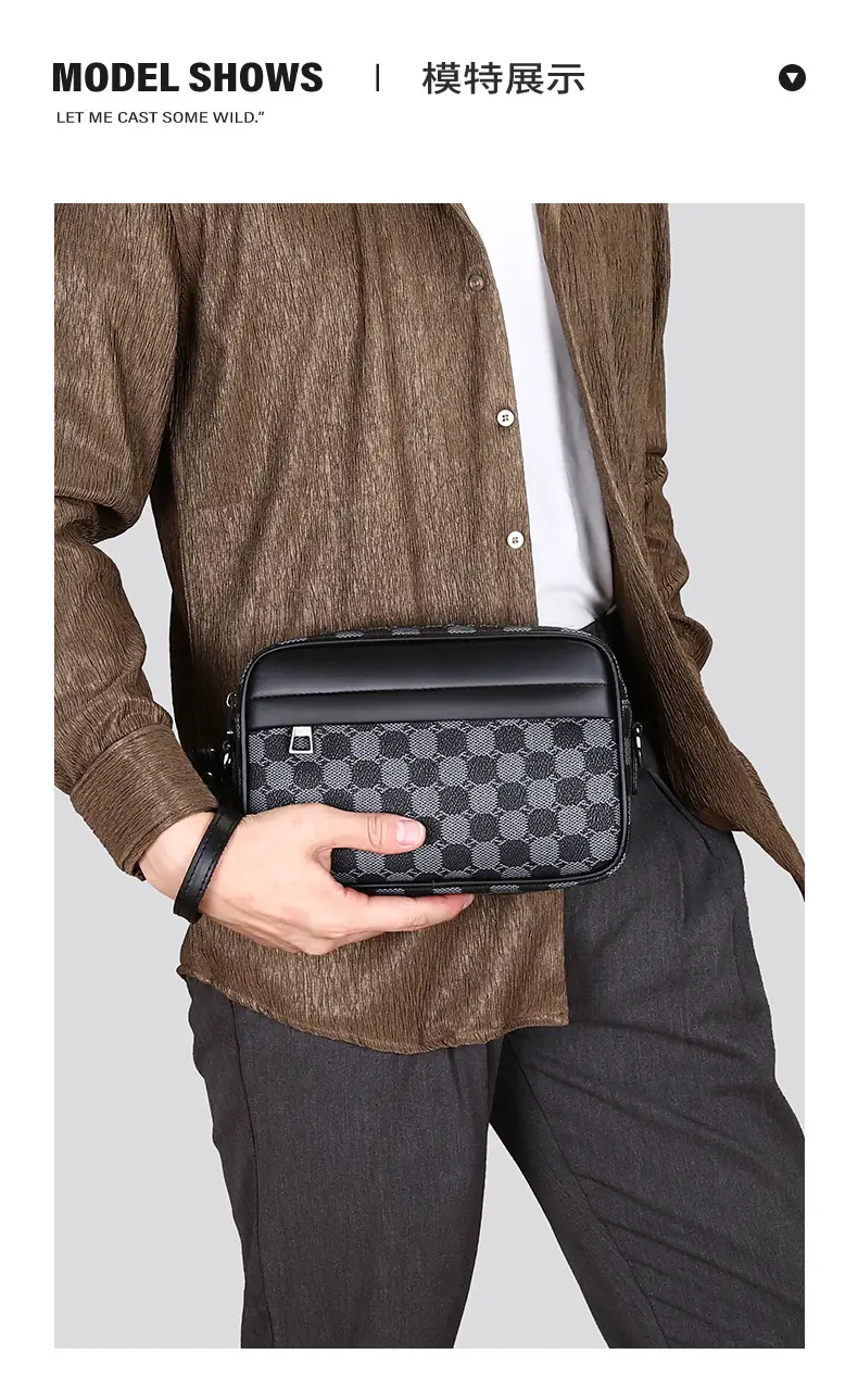 New Men's Black Checkered Mini Shoulder Bag — feature 14