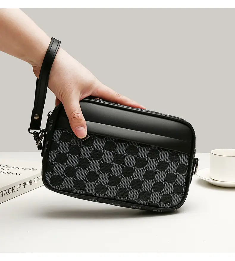 New Men's Black Checkered Mini Shoulder Bag — feature 16