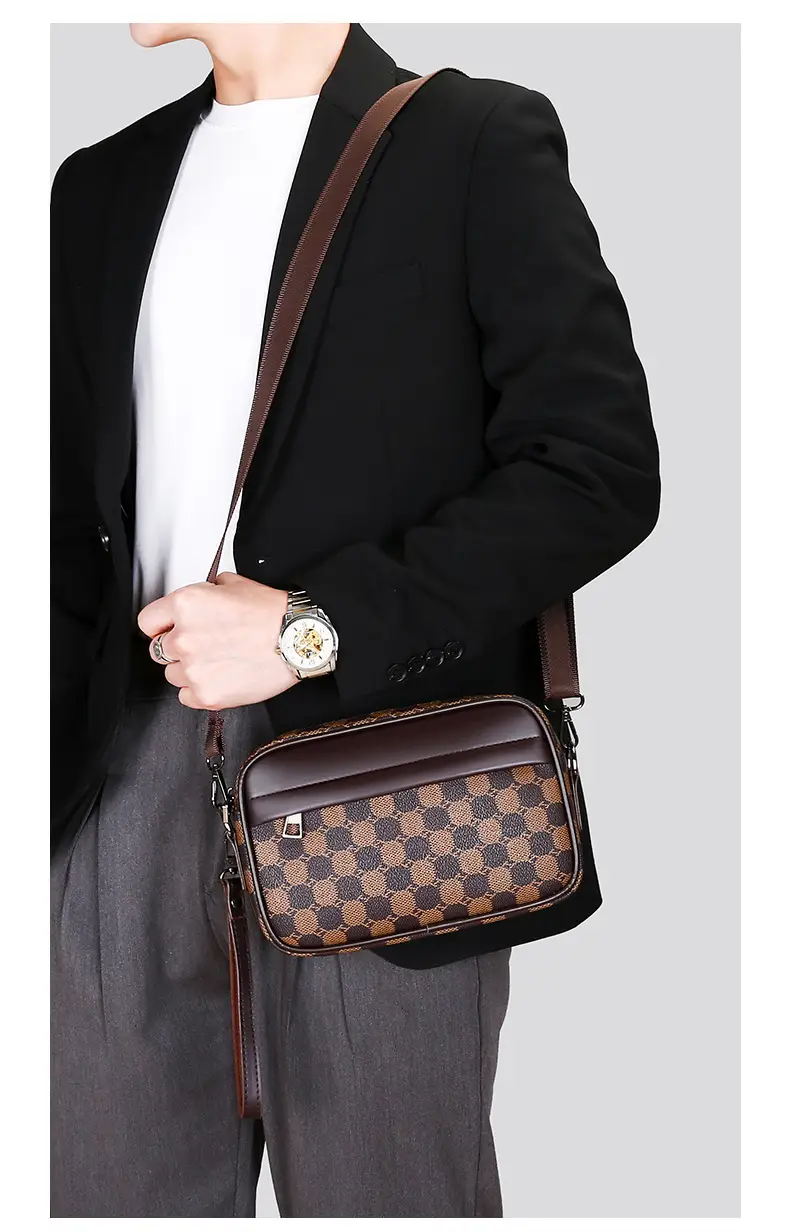 New Men's Black Checkered Mini Shoulder Bag — feature 17