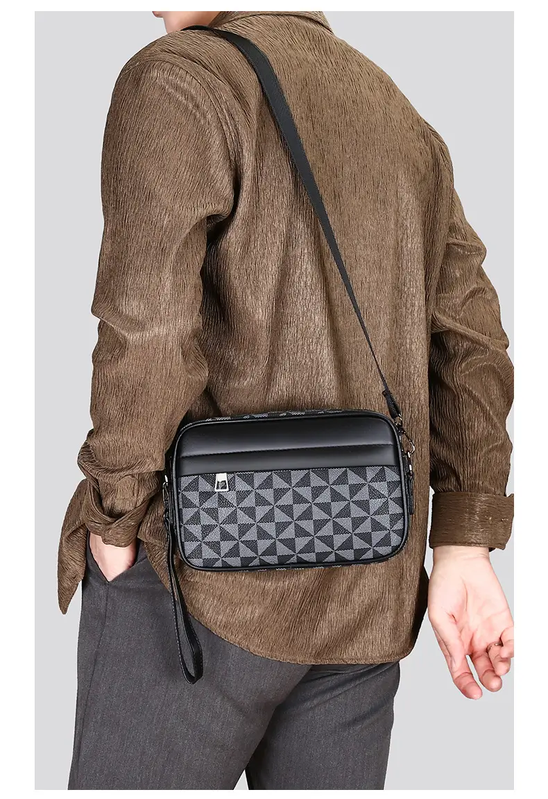 New Men's Black Checkered Mini Shoulder Bag — feature 18