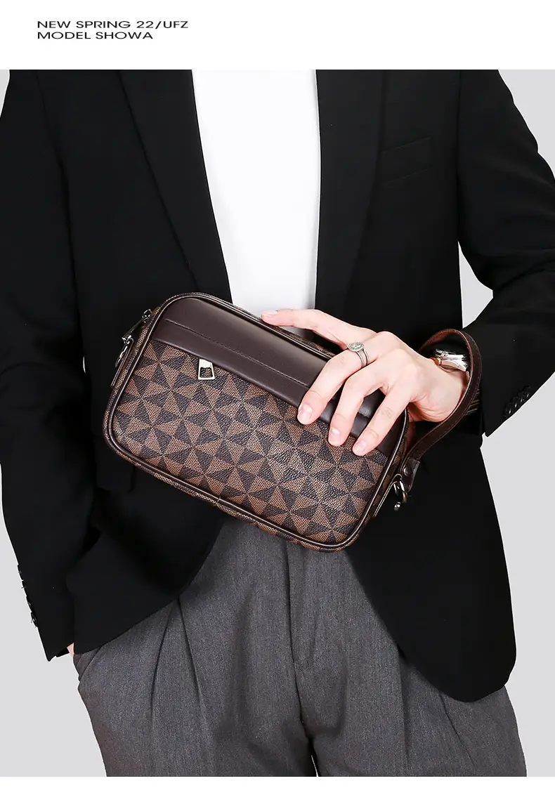 New Men's Black Checkered Mini Shoulder Bag — feature 19