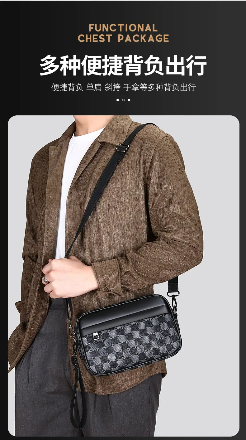 New Men's Black Checkered Mini Shoulder Bag — feature 2