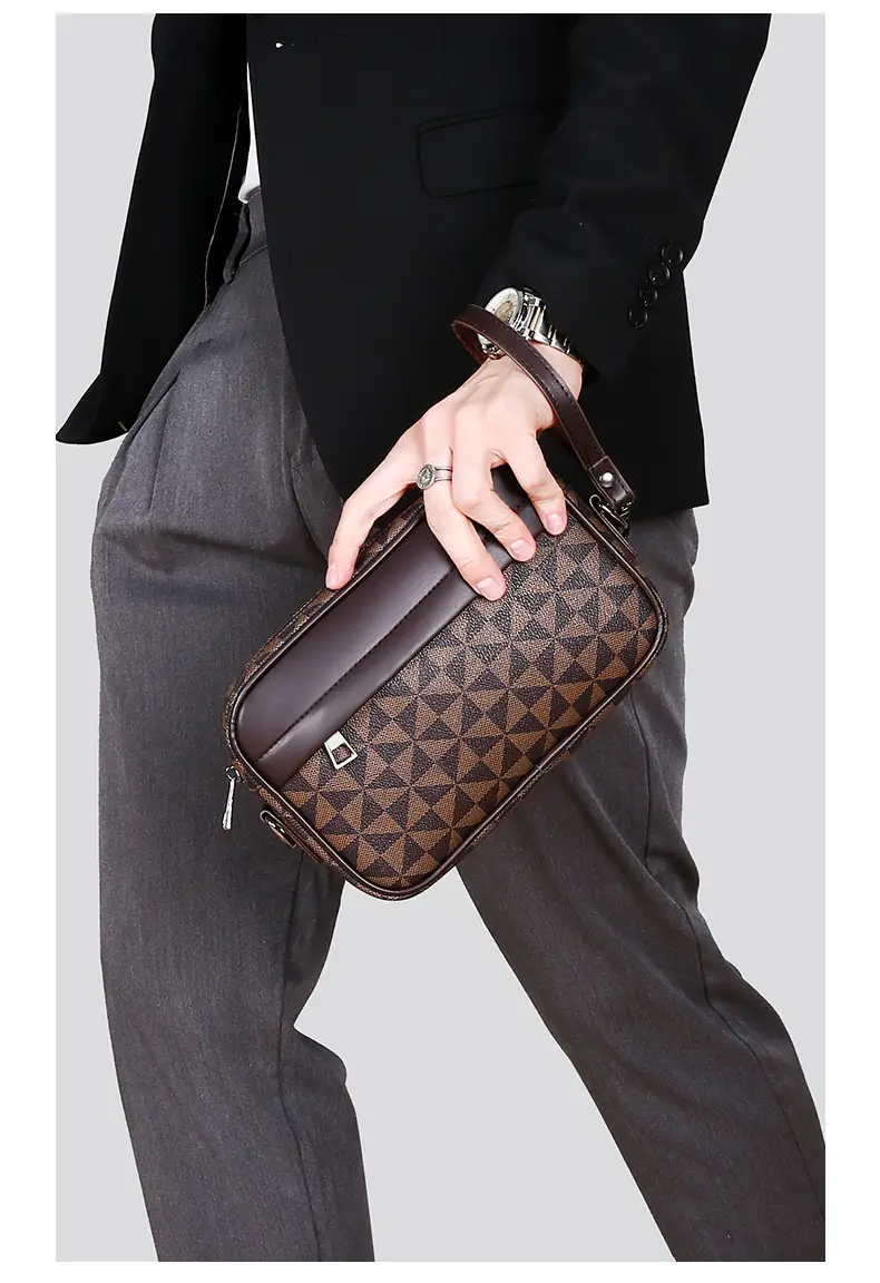 New Men's Black Checkered Mini Shoulder Bag — feature 20