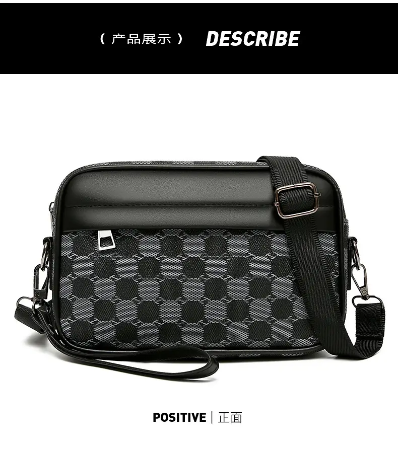 New Men's Black Checkered Mini Shoulder Bag — feature 21