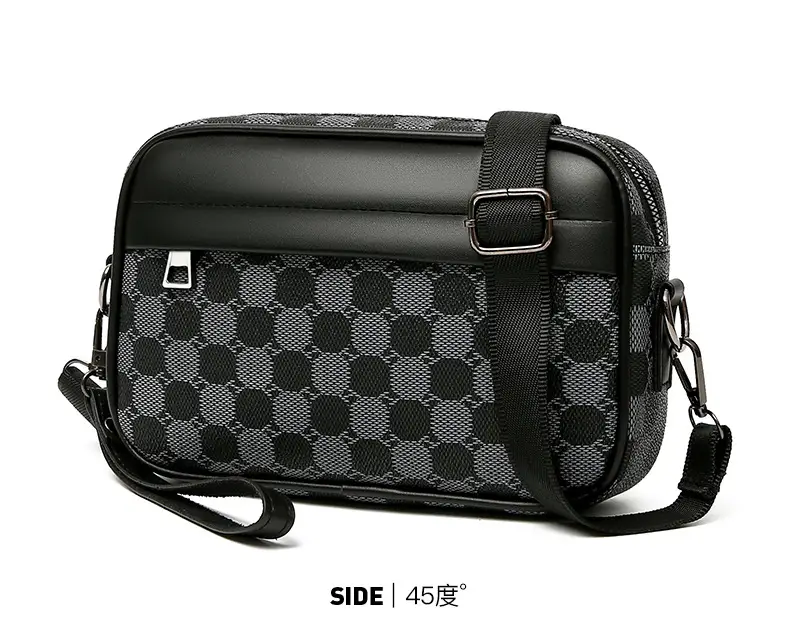 New Men's Black Checkered Mini Shoulder Bag — feature 22