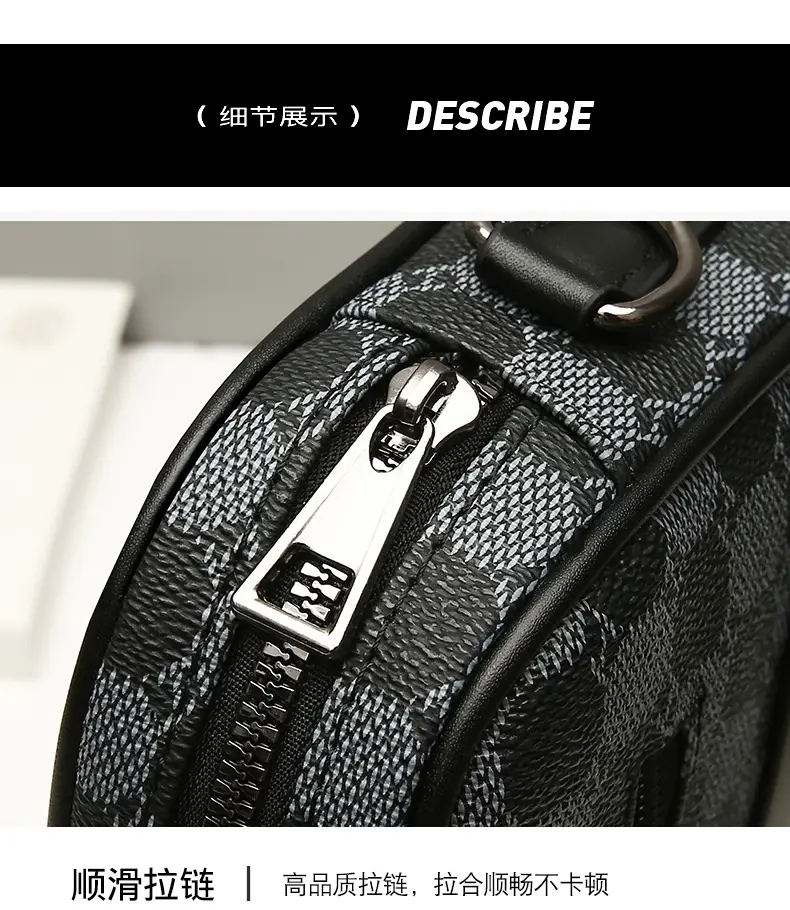 New Men's Black Checkered Mini Shoulder Bag — feature 24