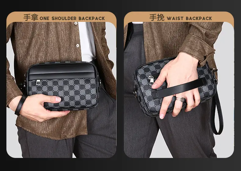 New Men's Black Checkered Mini Shoulder Bag — feature 3