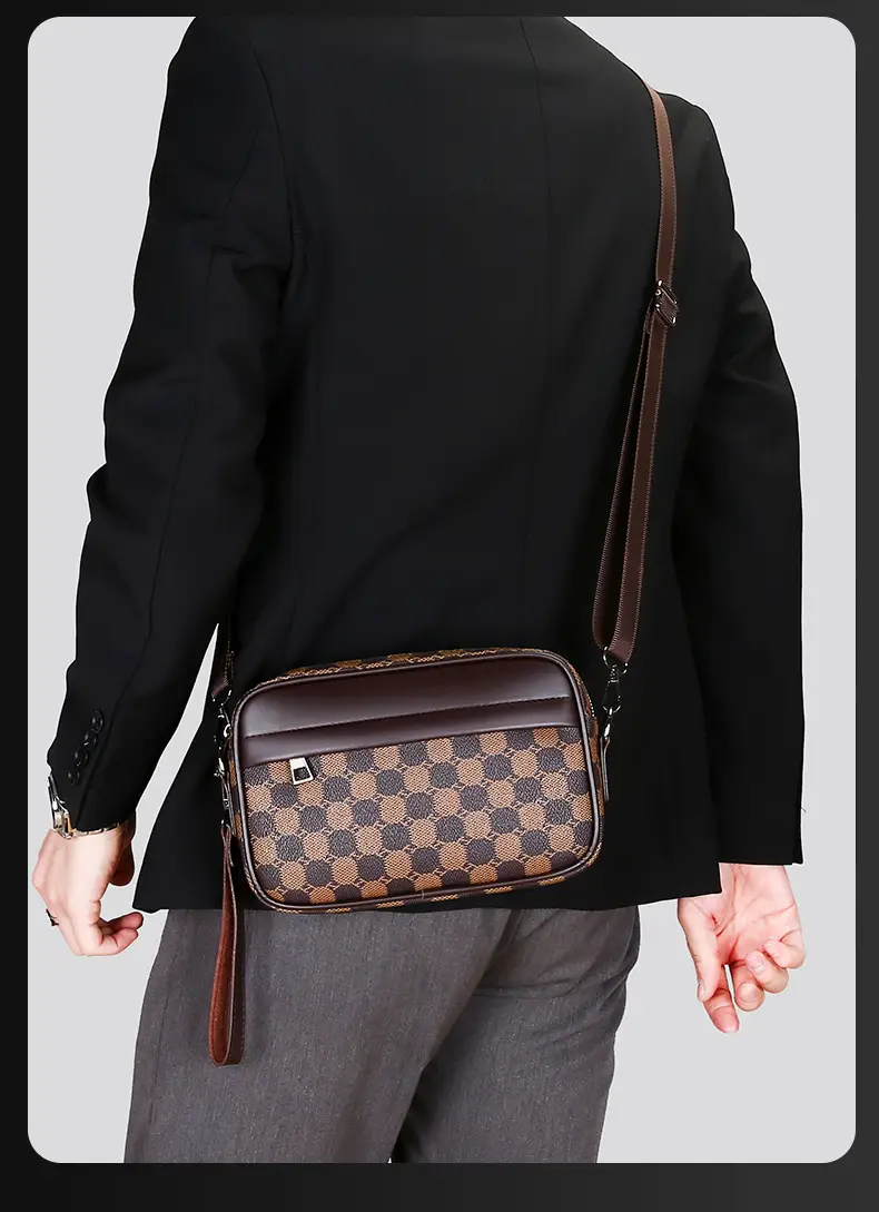 New Men's Black Checkered Mini Shoulder Bag — feature 4