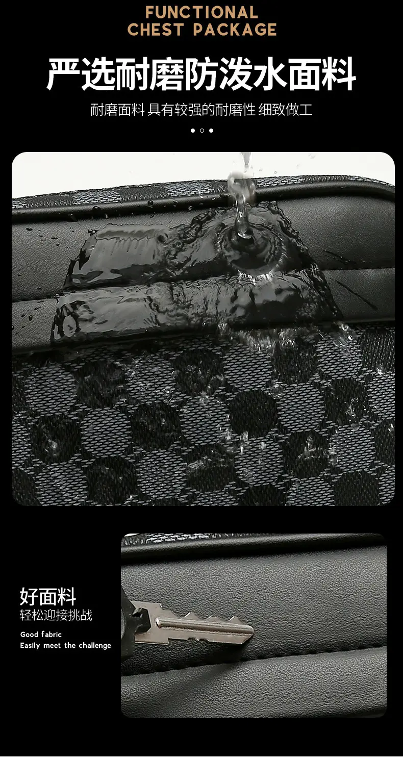 New Men's Black Checkered Mini Shoulder Bag — feature 6