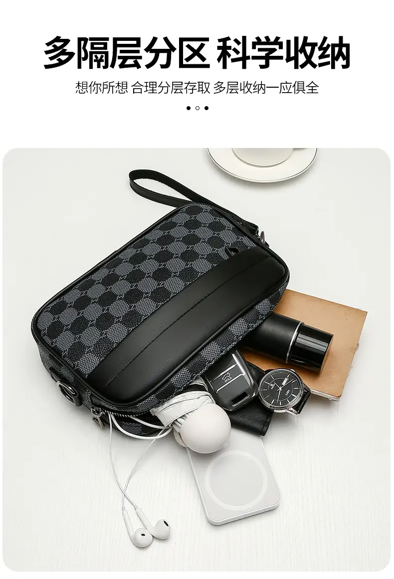 New Men's Black Checkered Mini Shoulder Bag — feature 7
