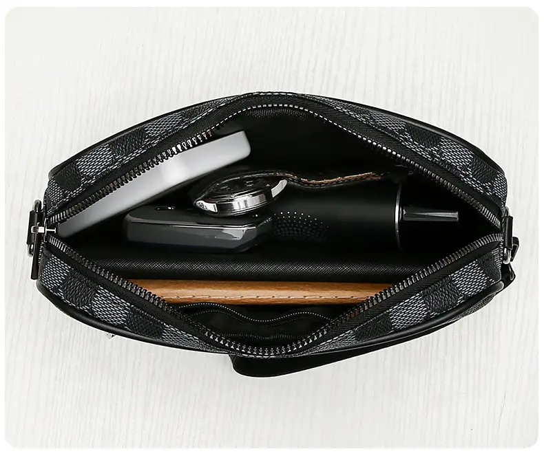 New Men's Black Checkered Mini Shoulder Bag — feature 8