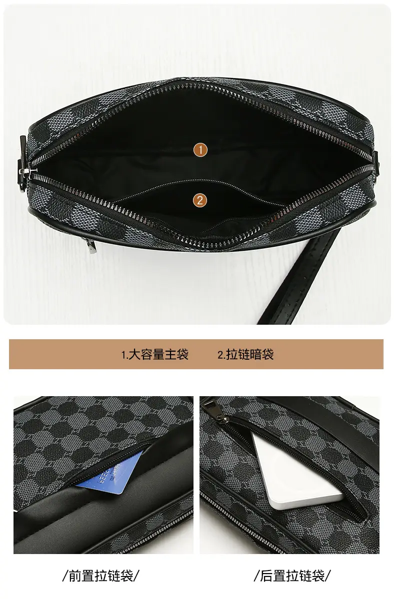 New Men's Black Checkered Mini Shoulder Bag — feature 9