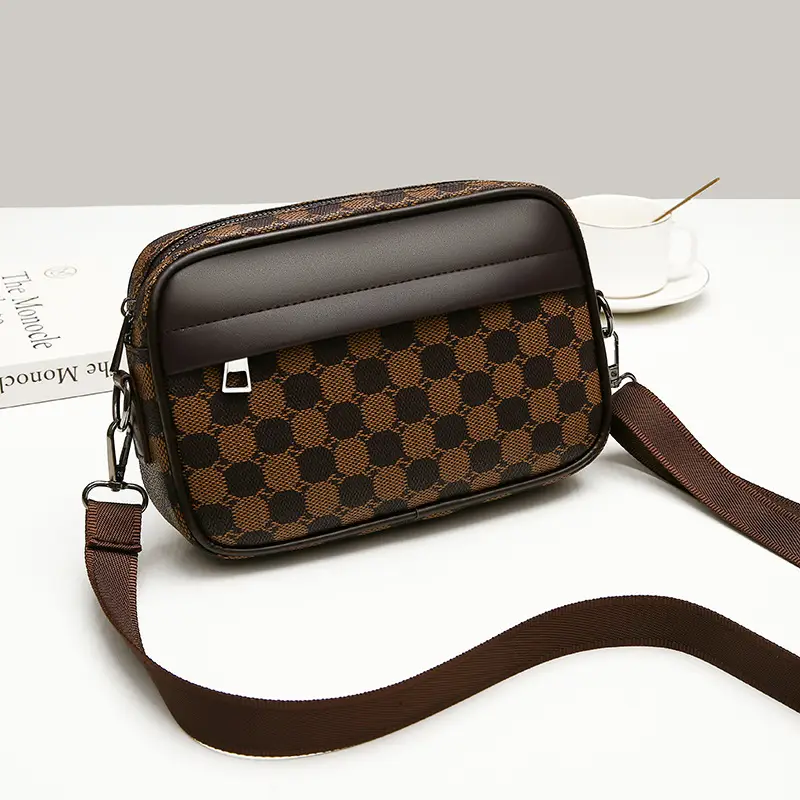 New Men's Black Checkered Mini Shoulder Bag
