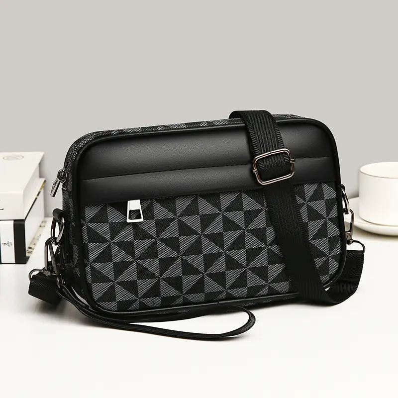 New Men's Black Checkered Mini Shoulder Bag
