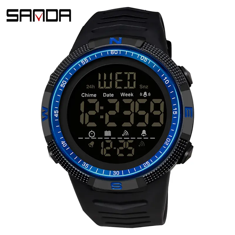 Sanda Multifunctional Digital Watch for Men Black Yellow - Image 2