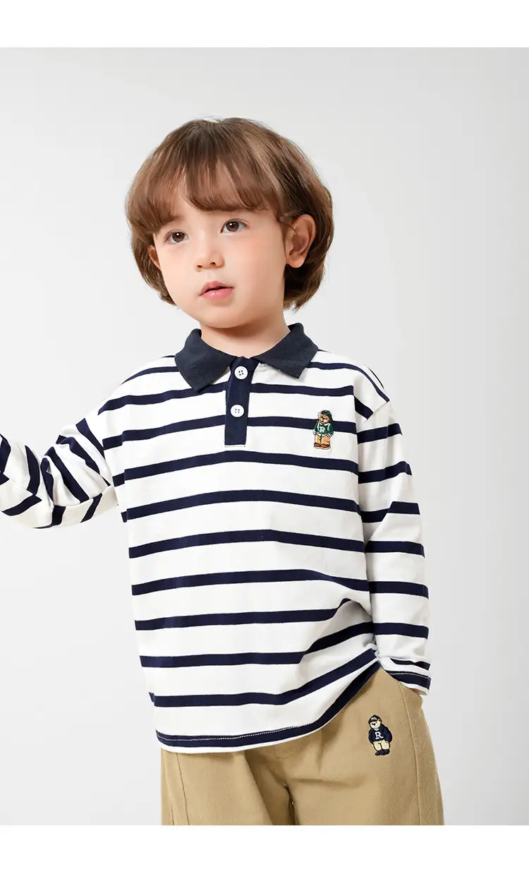 Boys Striped Polo Long Sleeve Spring T-Shirt — feature 7