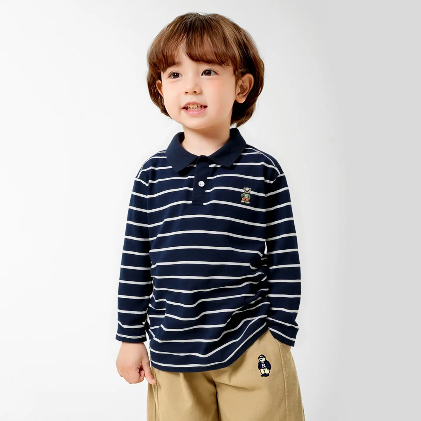 Boys Striped Polo Long Sleeve Spring T-Shirt - Image 2