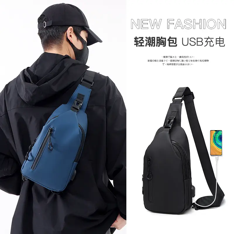 Men's Black Crossbody Bag with USB Charging - Image 6
