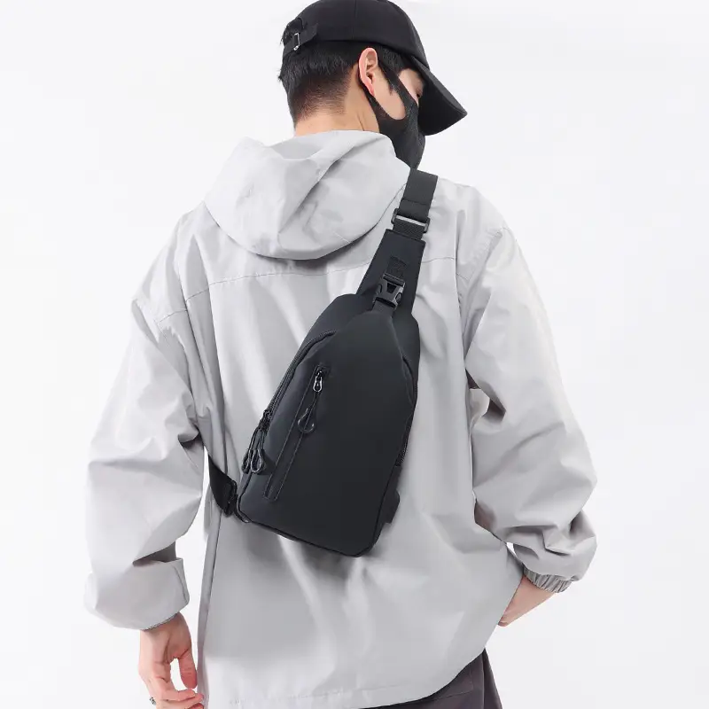 Men's Black Crossbody Bag with USB Charging - Image 9