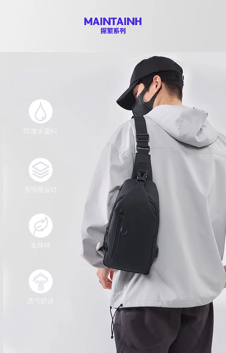 Men's Black Crossbody Bag with USB Charging — feature 4