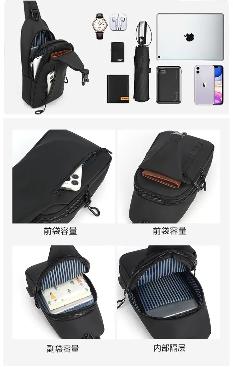 Men's Black Crossbody Bag with USB Charging — feature 7