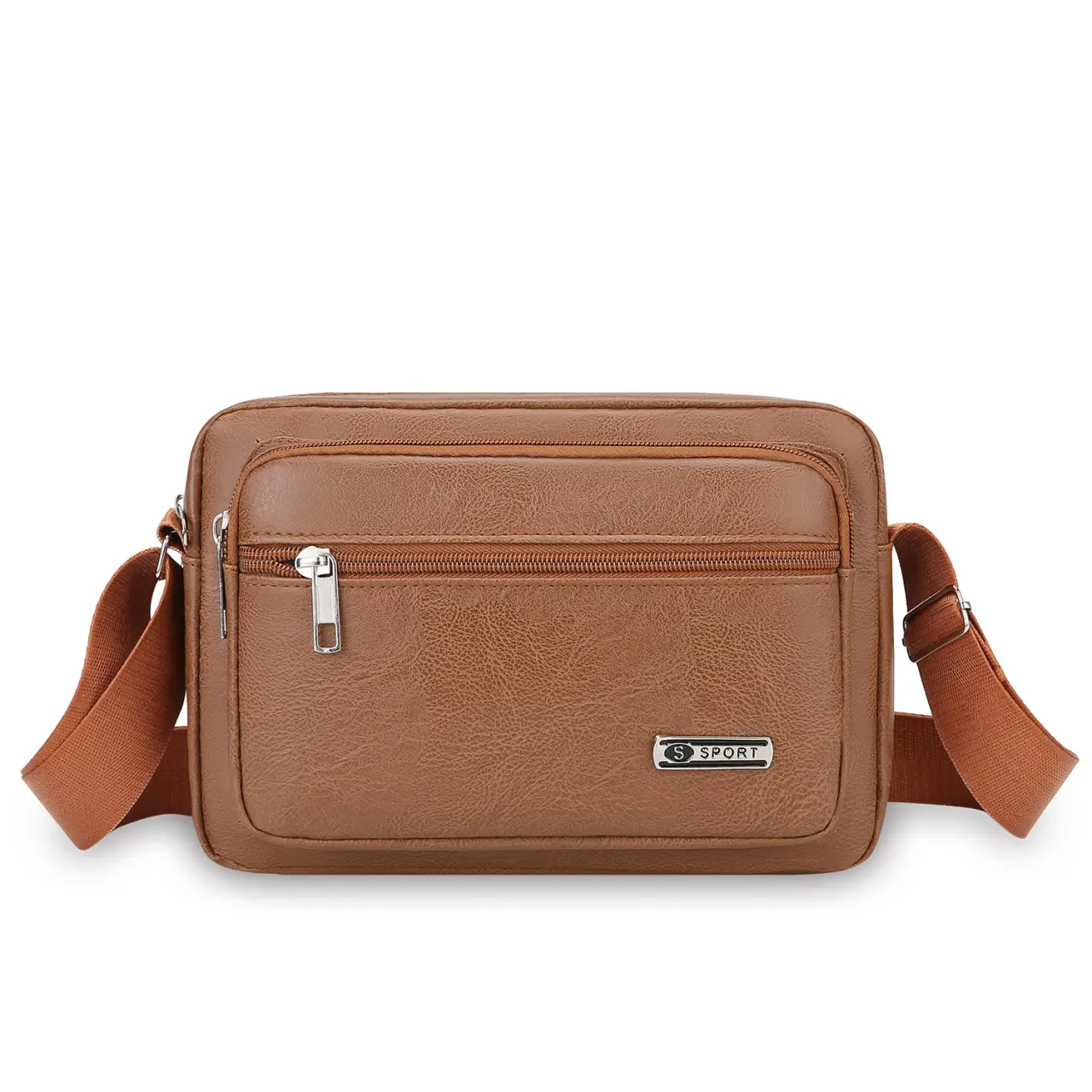 Men's Korean Style PU Leather Crossbody Bag Brown Large Capacity - Image 8