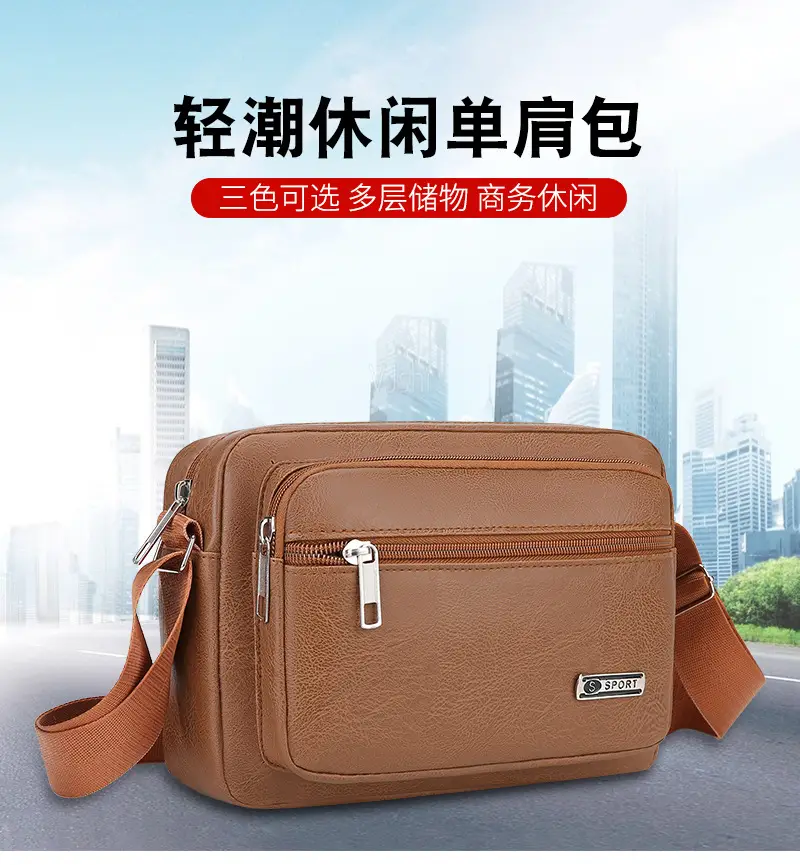 Men's Korean Style PU Leather Crossbody Bag Brown Large Capacity — feature 1
