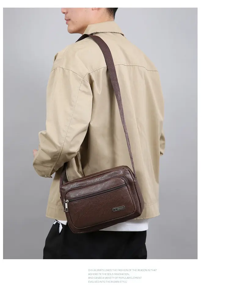 Men's Korean Style PU Leather Crossbody Bag Brown Large Capacity — feature 10