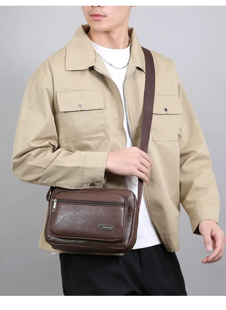 Men's Korean Style PU Leather Crossbody Bag Brown Large Capacity — feature 11