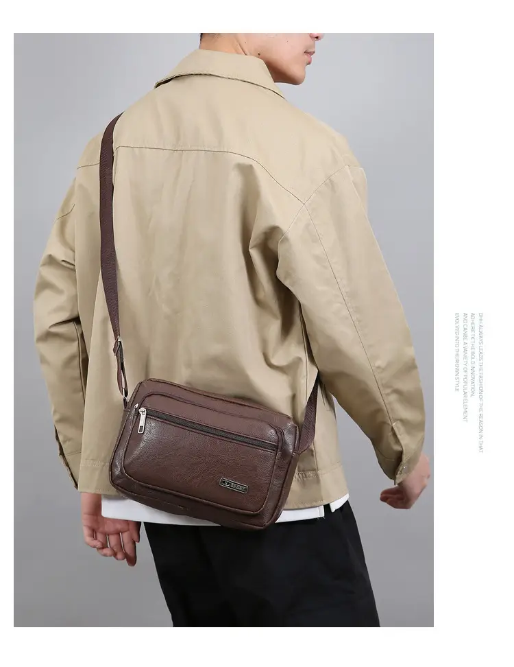 Men's Korean Style PU Leather Crossbody Bag Brown Large Capacity — feature 12