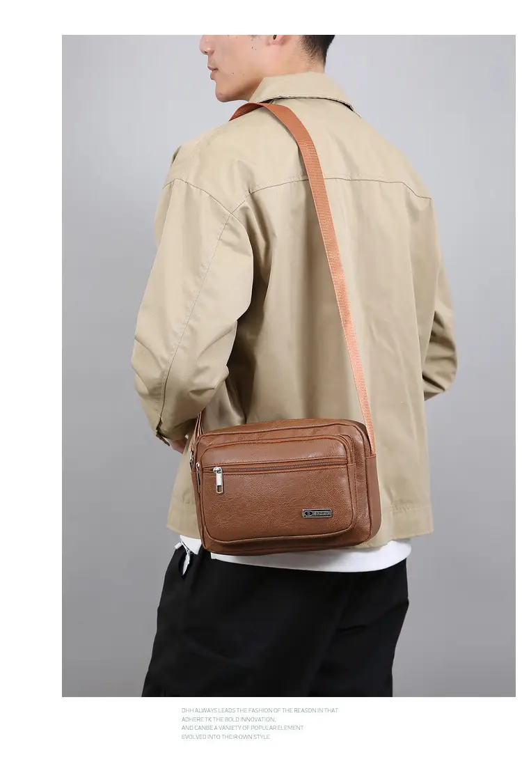 Men's Korean Style PU Leather Crossbody Bag Brown Large Capacity — feature 14