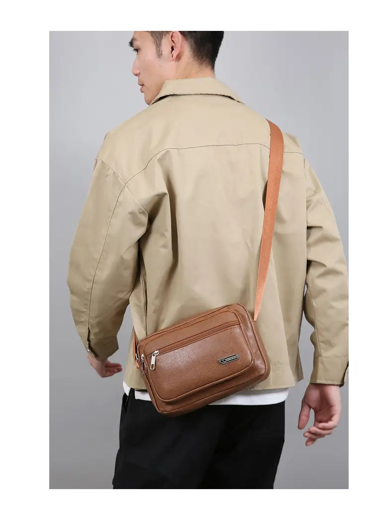 Men's Korean Style PU Leather Crossbody Bag Brown Large Capacity — feature 16
