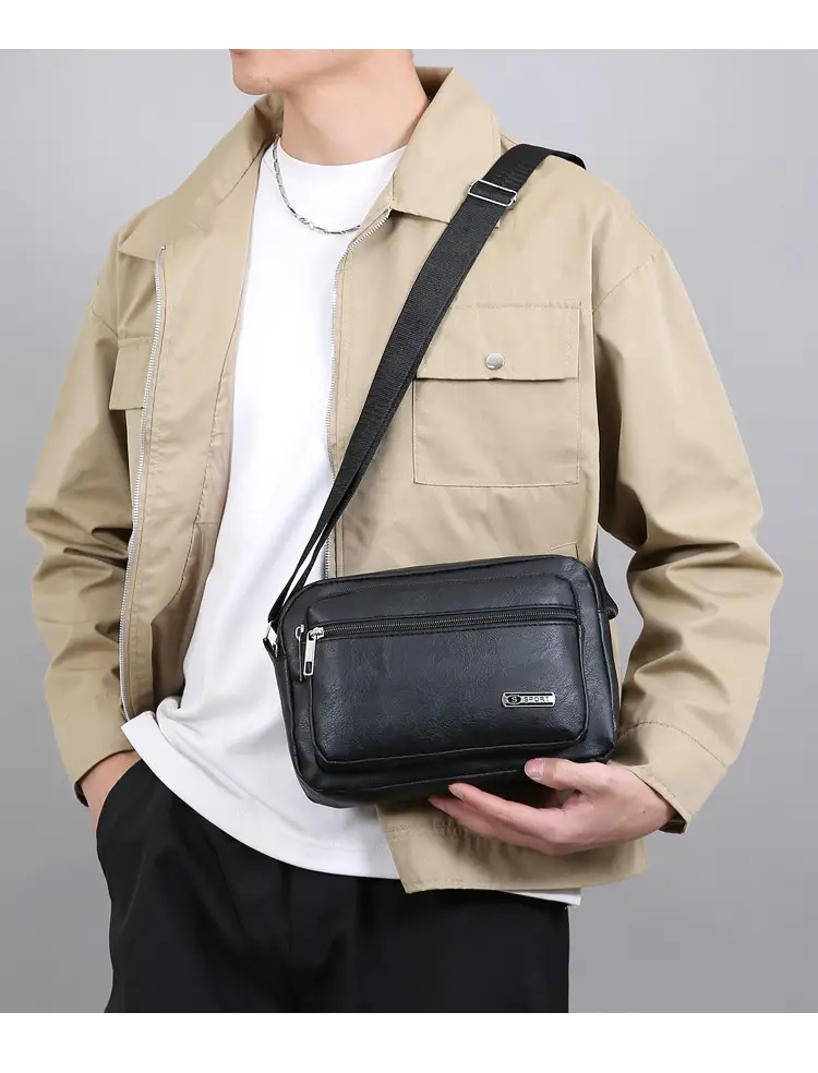 Men's Korean Style PU Leather Crossbody Bag Brown Large Capacity — feature 17