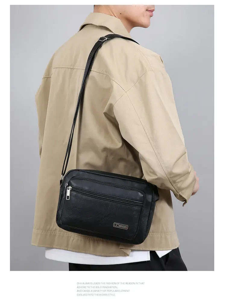 Men's Korean Style PU Leather Crossbody Bag Brown Large Capacity — feature 18