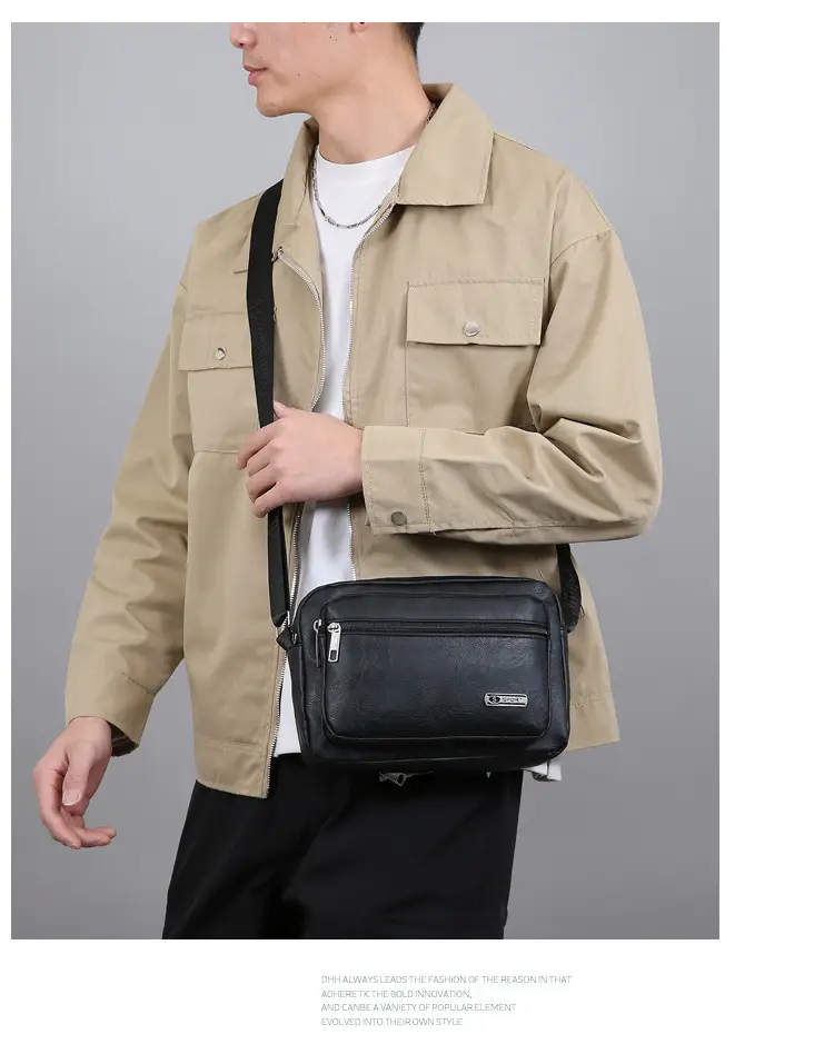 Men's Korean Style PU Leather Crossbody Bag Brown Large Capacity — feature 19