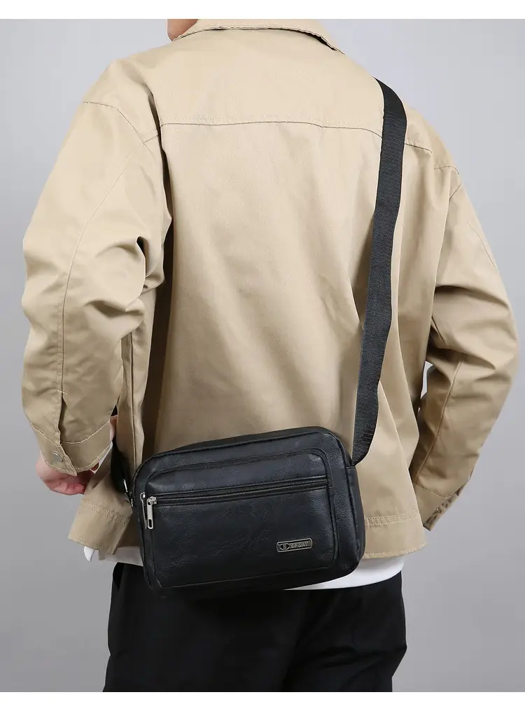 Men's Korean Style PU Leather Crossbody Bag Brown Large Capacity — feature 20