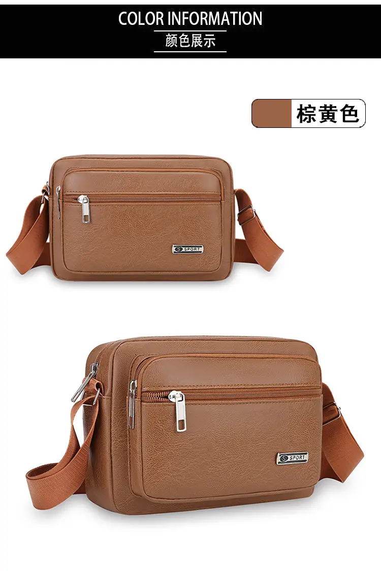 Men's Korean Style PU Leather Crossbody Bag Brown Large Capacity — feature 21