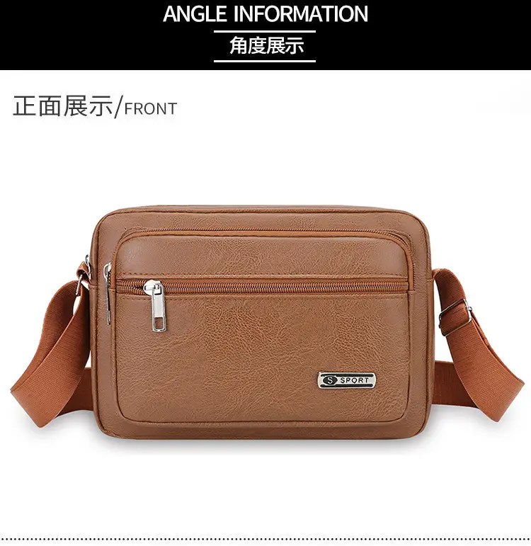 Men's Korean Style PU Leather Crossbody Bag Brown Large Capacity — feature 24