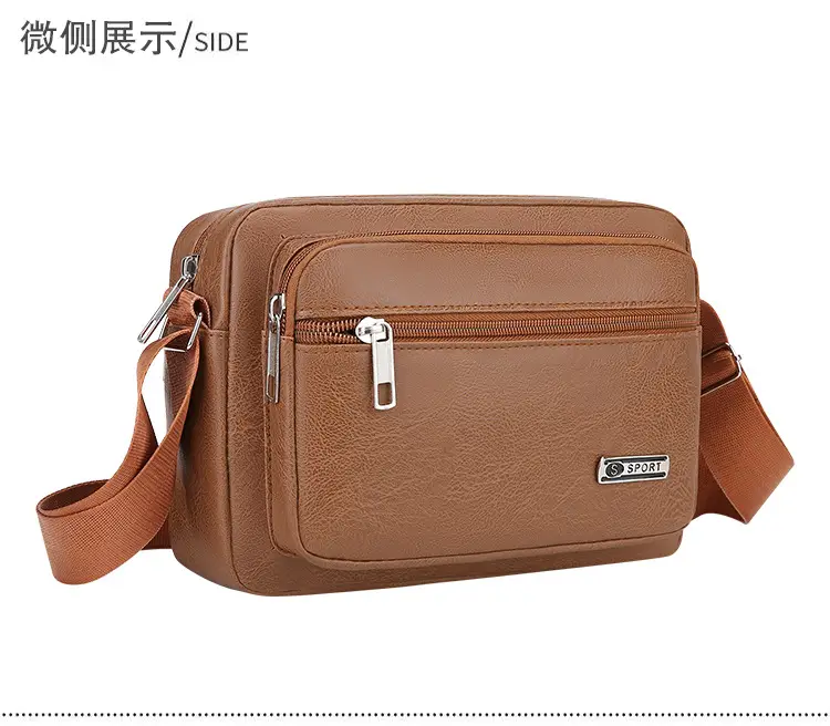 Men's Korean Style PU Leather Crossbody Bag Brown Large Capacity — feature 25