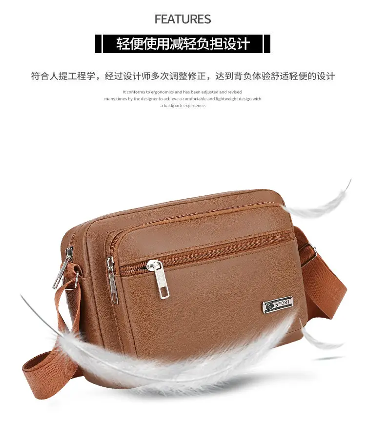 Men's Korean Style PU Leather Crossbody Bag Brown Large Capacity — feature 5