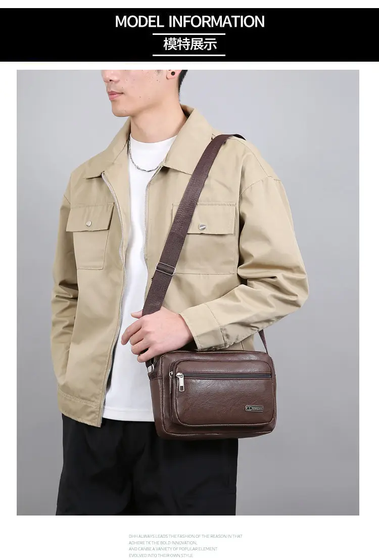 Men's Korean Style PU Leather Crossbody Bag Brown Large Capacity — feature 9