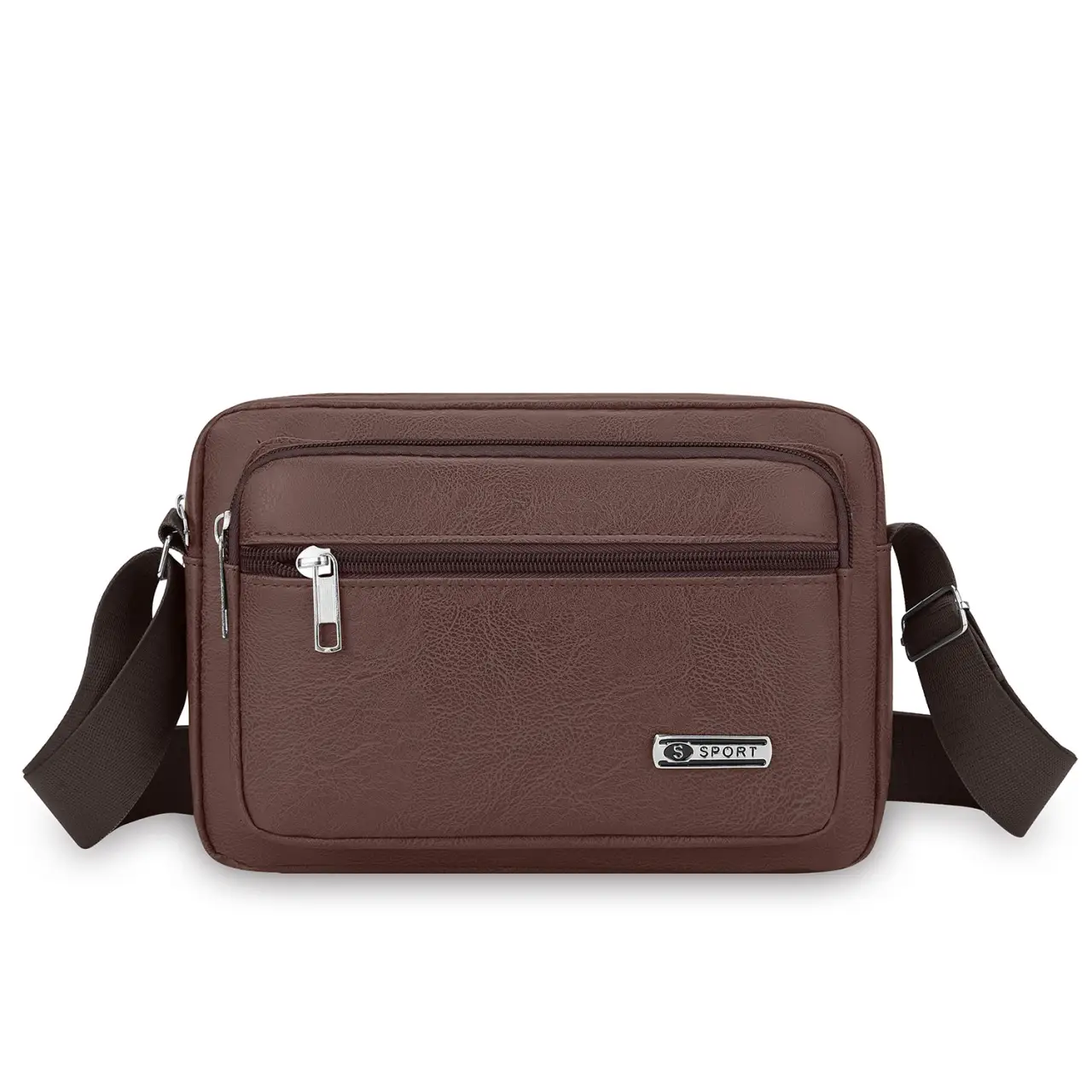 Men's Korean Style PU Leather Crossbody Bag Brown Large Capacity - Image 2