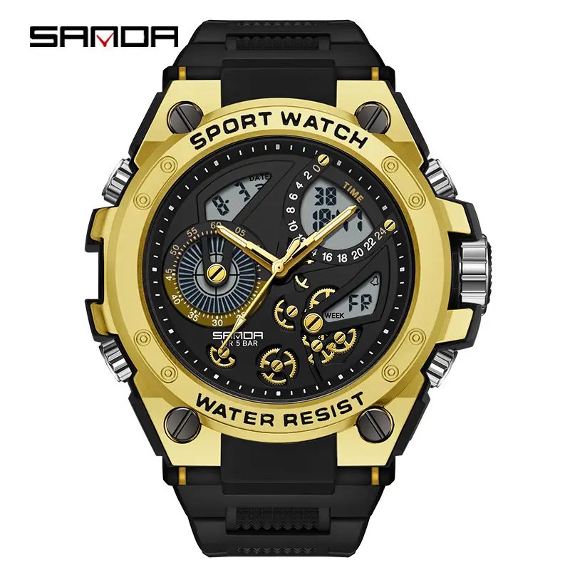 Sanda Sport Watch Gold Black Waterproof Multi Function - Image 11