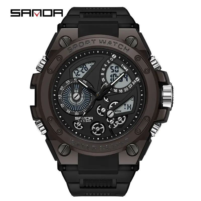 Sanda Sport Watch Gold Black Waterproof Multi Function - Image 2