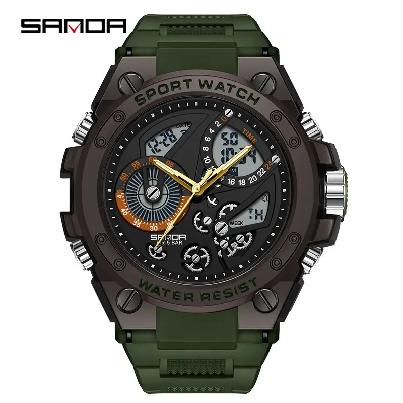 Sanda Sport Watch Gold Black Waterproof Multi Function - Image 6