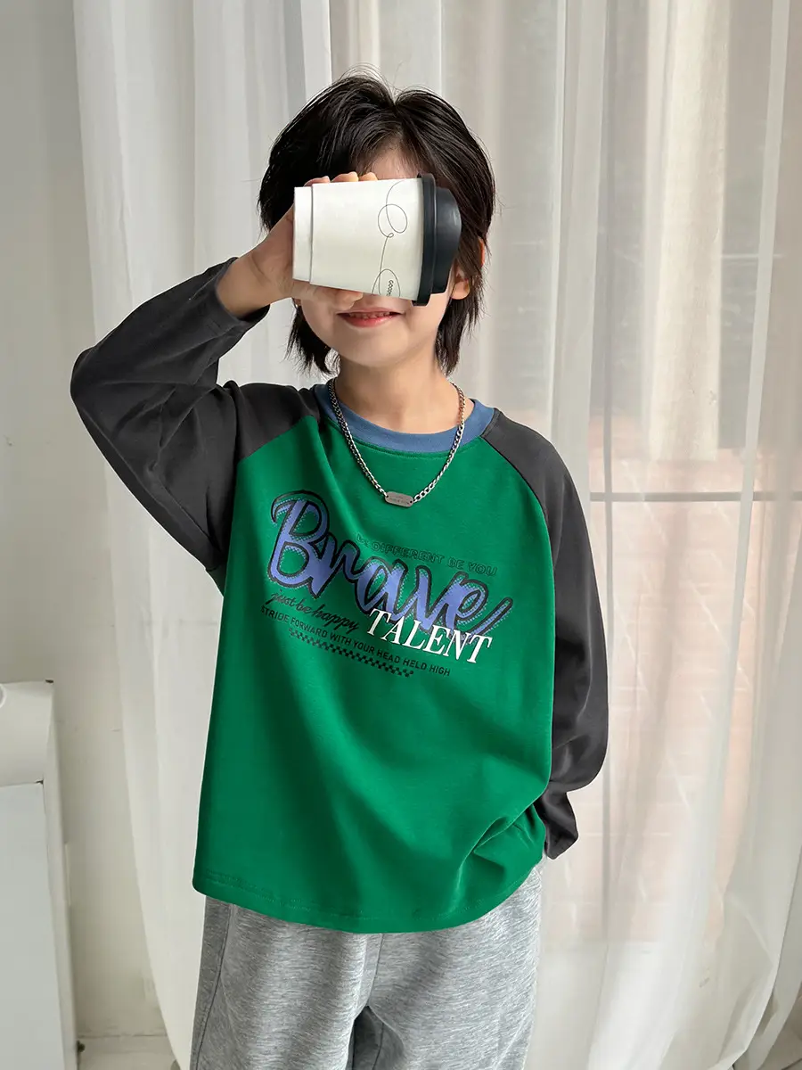 Kids Korean Style Raglan Sleeve T-Shirt White Black Blue - Image 4