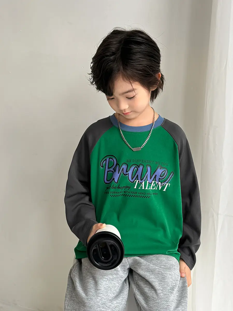 Kids Korean Style Raglan Sleeve T-Shirt White Black Blue - Image 7