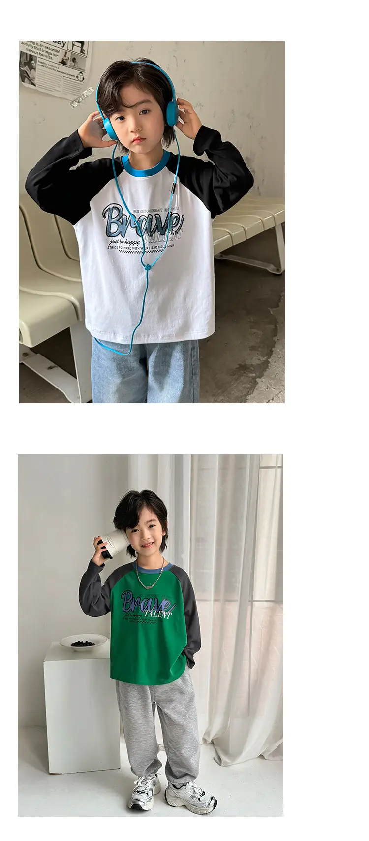 Kids Korean Style Raglan Sleeve T-Shirt White Black Blue — feature 10
