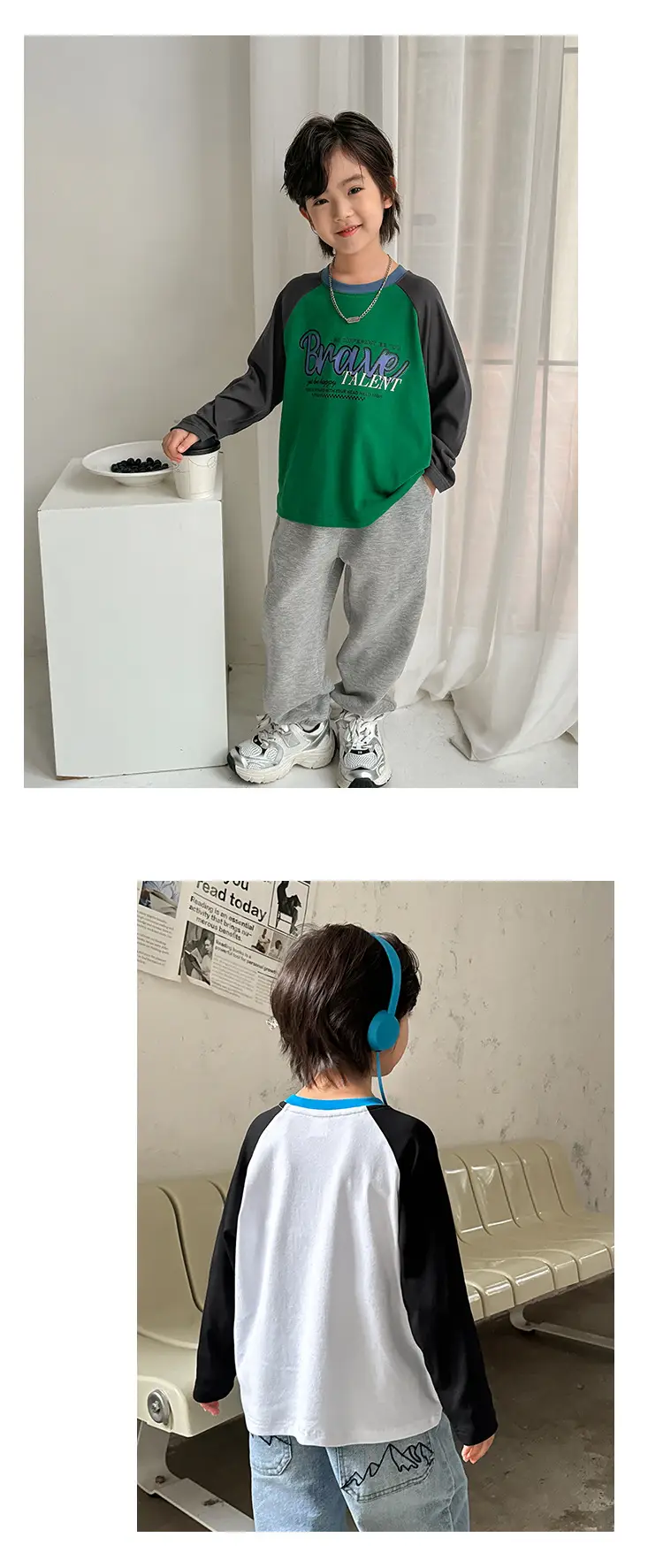 Kids Korean Style Raglan Sleeve T-Shirt White Black Blue — feature 11
