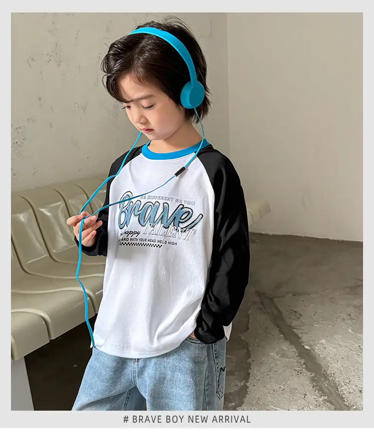 Kids Korean Style Raglan Sleeve T-Shirt White Black Blue — feature 2